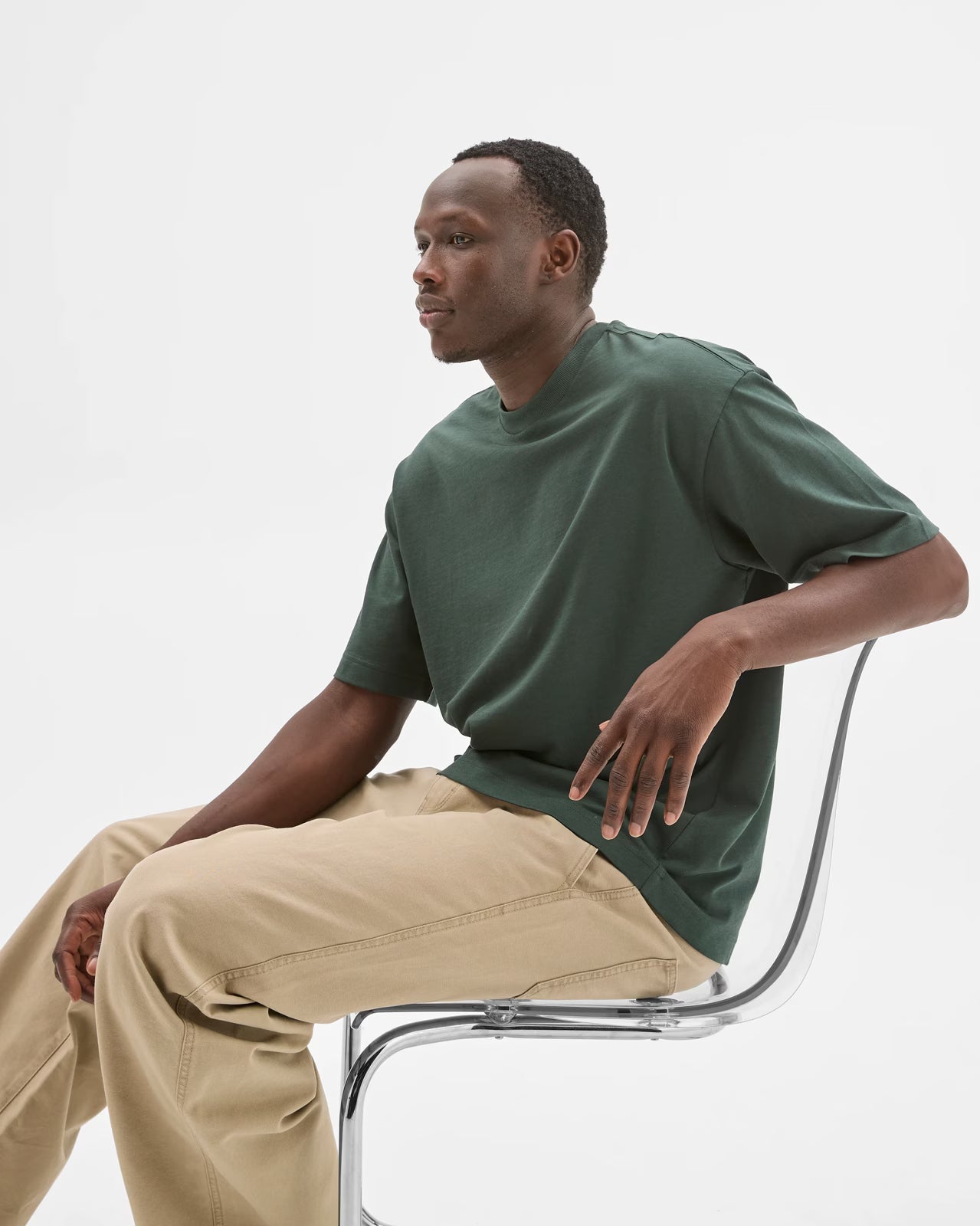 MONZ CART #7759 Cotton Oversized Heavy Core T-Shirt - Dark Green