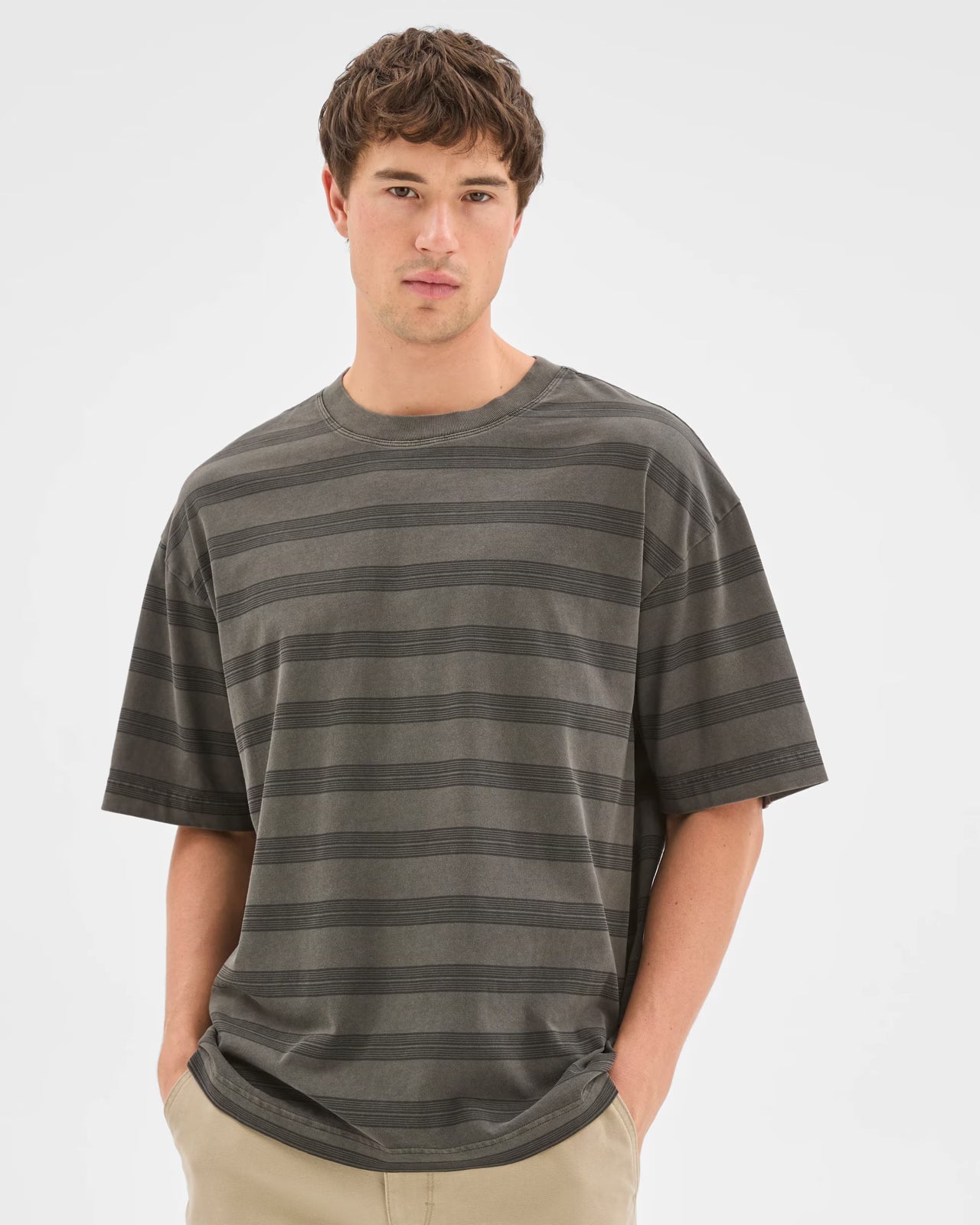 MONZ CART #7761 Cotton Overdyed Striped T-Shirt