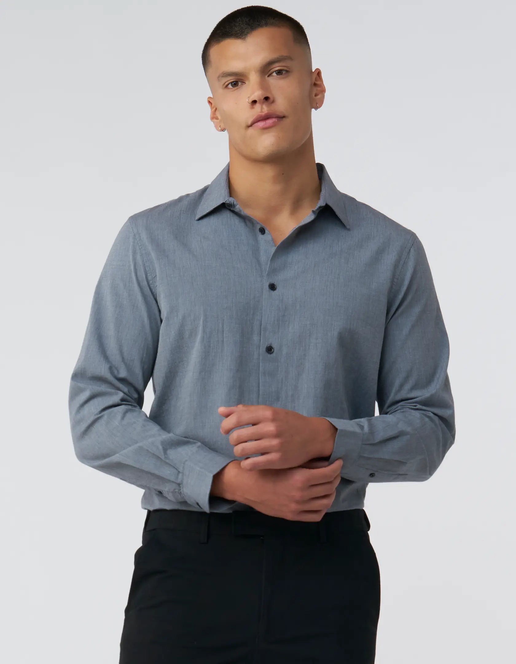 MONZ CART #7749 Textured Dress Shirt in Charcoal