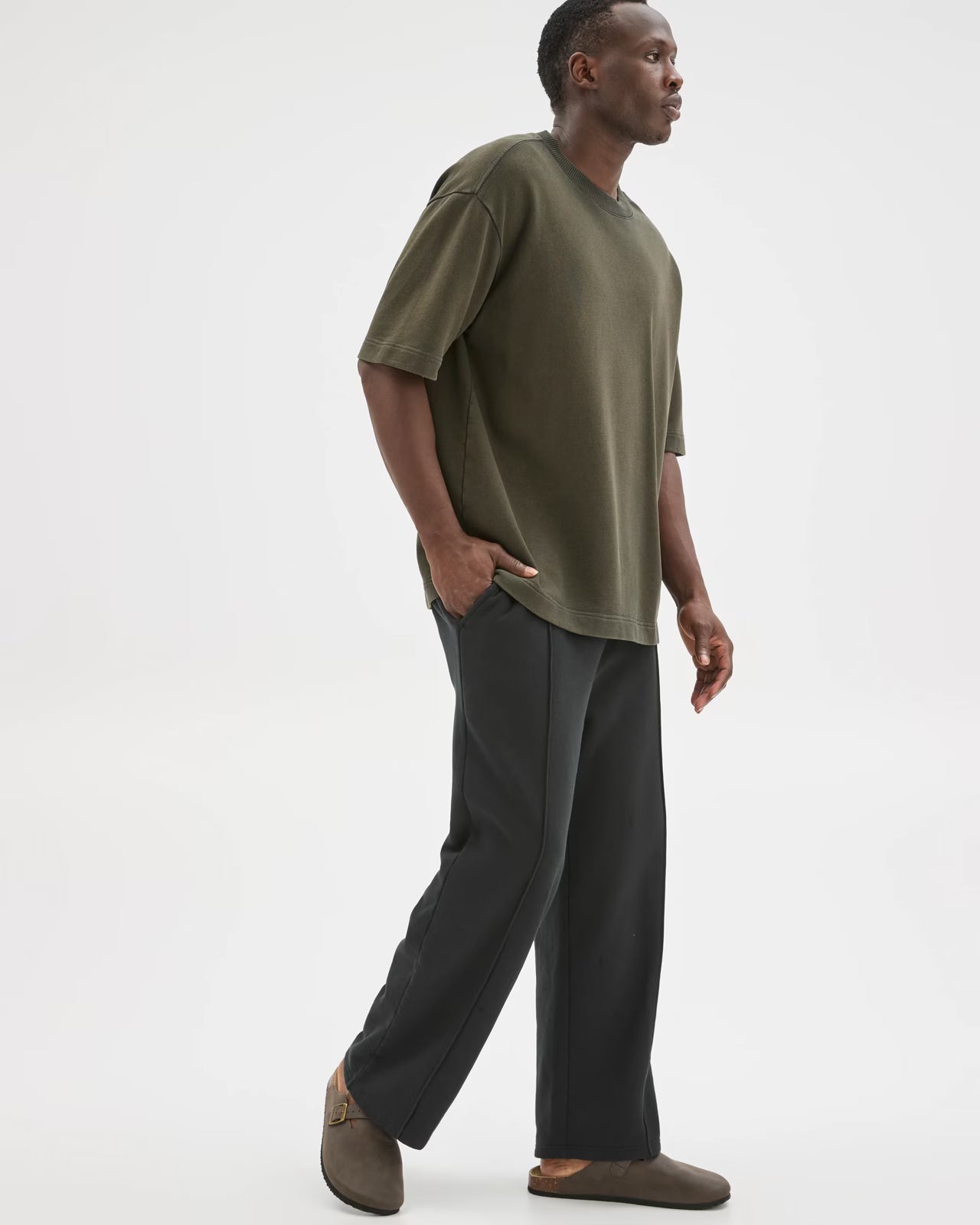 MONZ CART #7769 Cotton Blend Loose Fit Uncuffed Trackpants - Washed Black