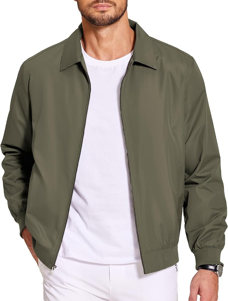 MONZ CART #7724 COOFANDY Men's Lightweight Jackets Casual Bomber Windbreaker Zip Up Army Green Collared Jacket