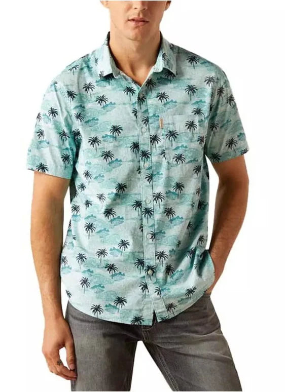 MONZ CART #7722 Ariat Mens Maverick Short Sleeve Shirt - Turquoise