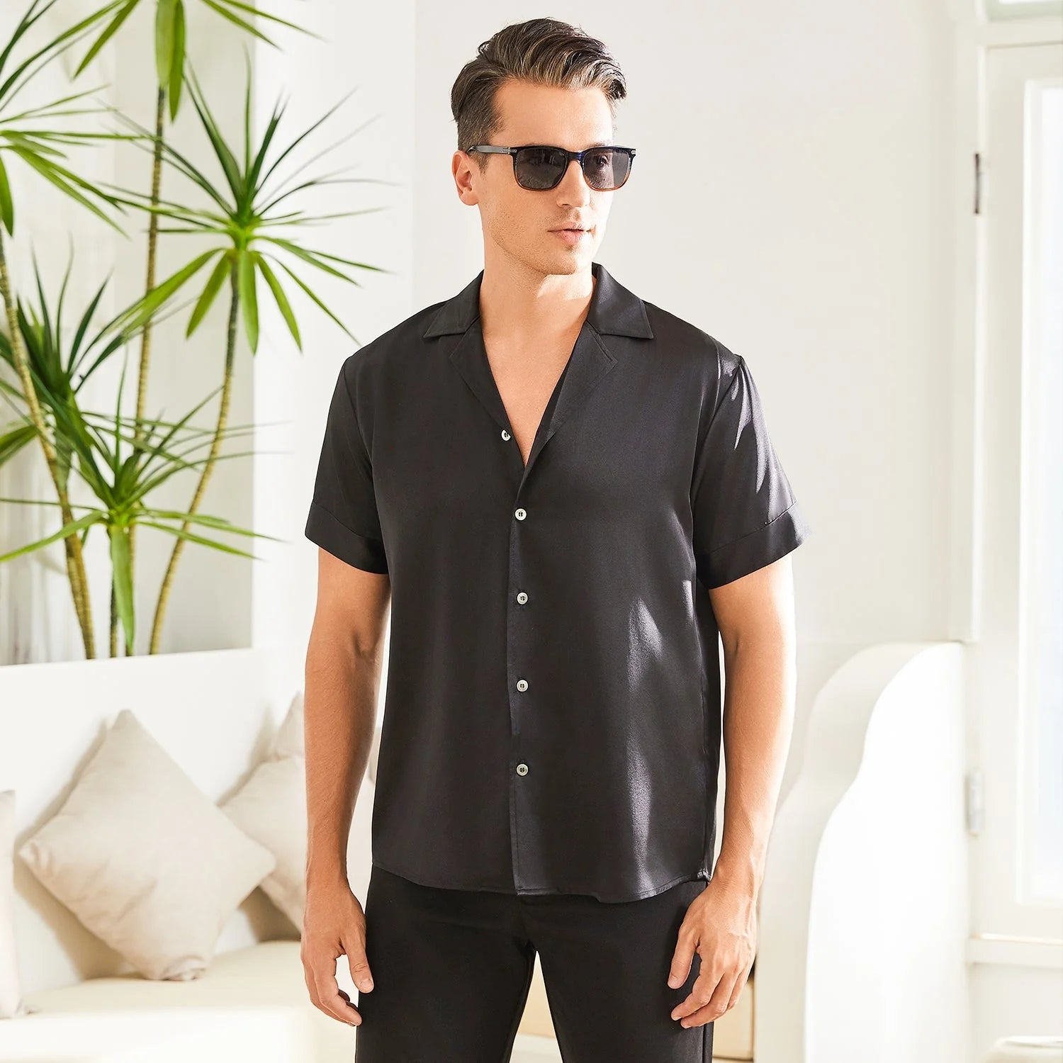 MONZ CART #7721 Men's Silk T-Shirt Casual Short Sleeve